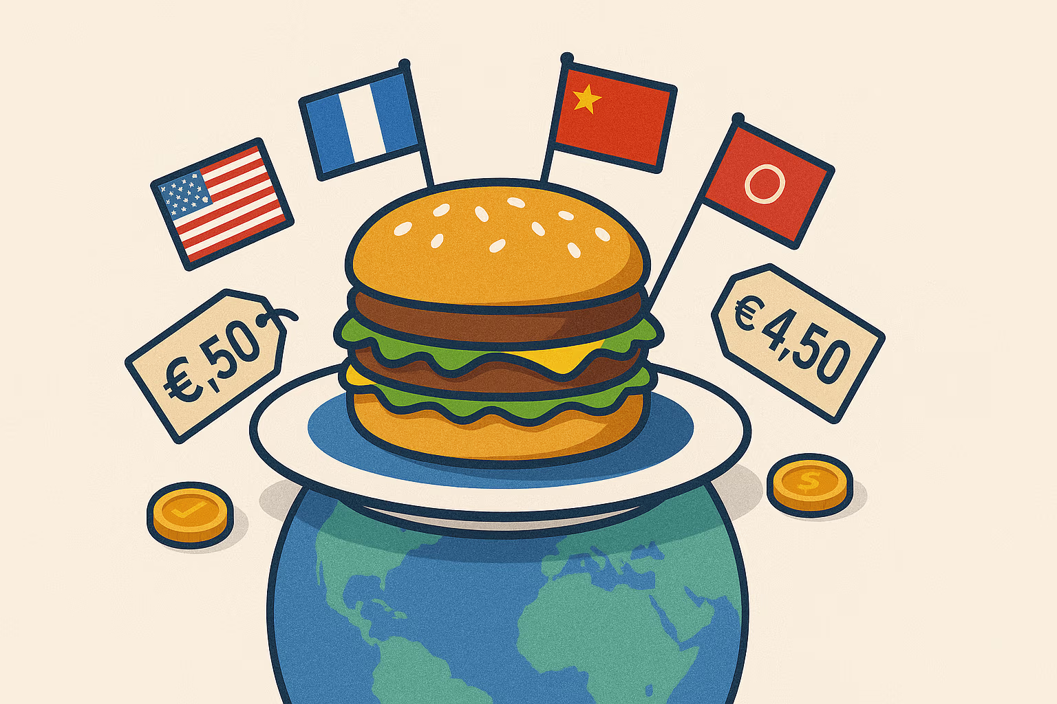 A Big Mac served on a plate shaped like Earth